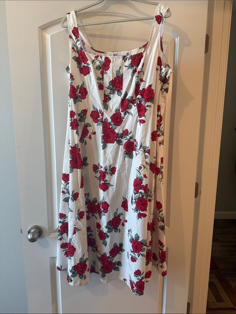 White Floral Sundress with Red Rose Print